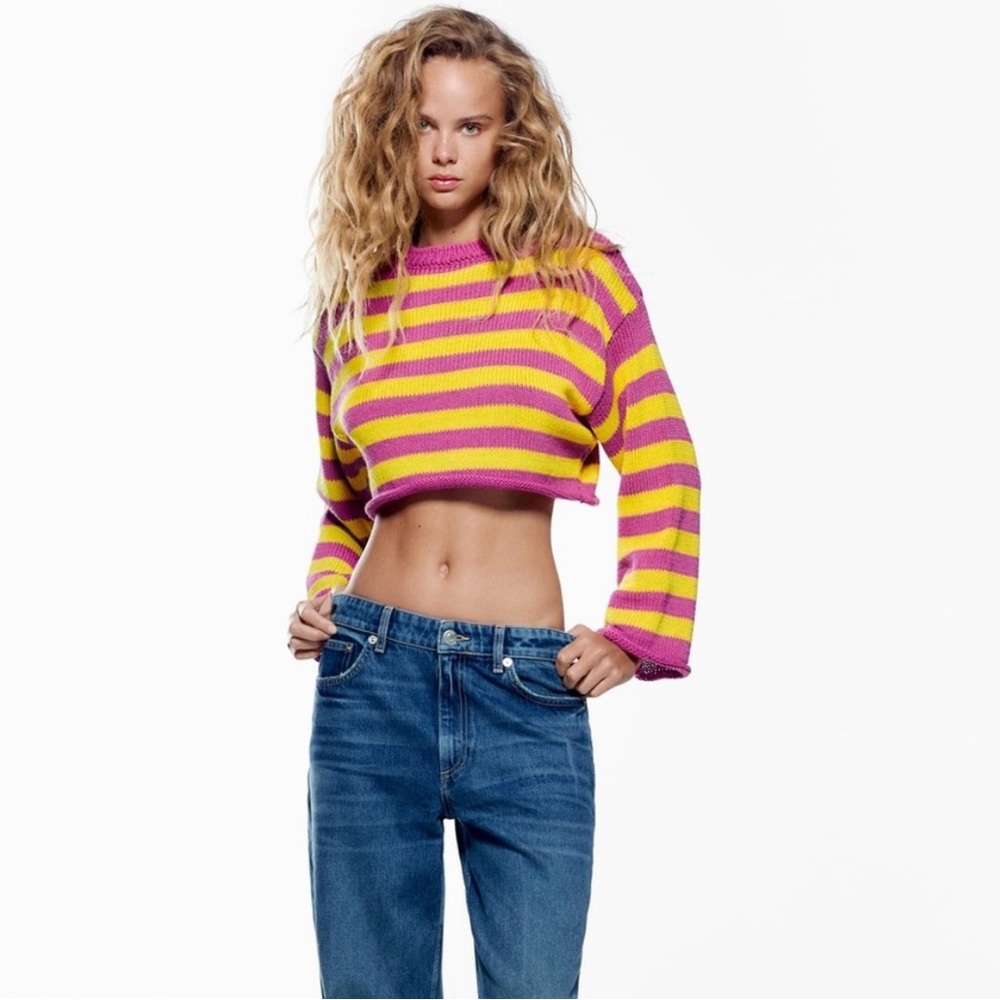 Zara - Cropped Knit Striped Sweater - Size LARGE